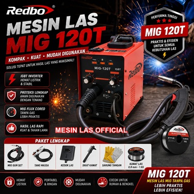 jual mesin las redbo mig 120 gasless 3 in 1 hemat listrik terbaru