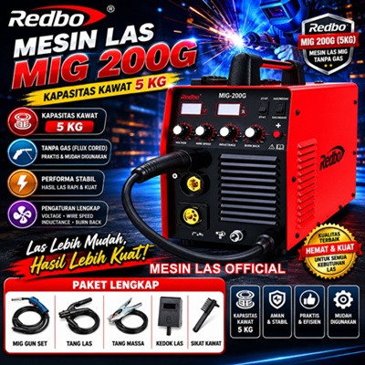 jual mesin las redbo mig 200g spesifikasi harga mig gasless 200g inverter